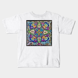 Stained Glass Mandala Cross by Julie Ann Stricklin Kids T-Shirt